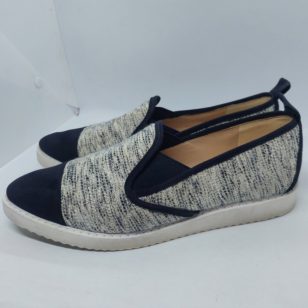 Karl Lagerfeld Paris Slip On Sneakers Cler7/J18 Navy Gray Fabric Women's Size 9M